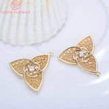 4PCS 21x21MM 24K Plated Brass Zircon Clover Charms Pendants Diy