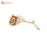 4pc 23x40mm Champagne Plated Brass Rose Charms Pendants DIY Jewelry Findings