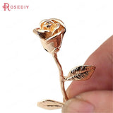 4pc 23x40mm Champagne Plated Brass Rose Charms Pendants DIY Jewelry Findings