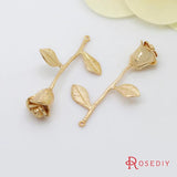 4pc 23x40mm Champagne Plated Brass Rose Charms Pendants DIY Jewelry Findings