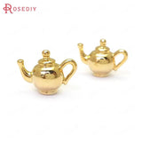6PCS 24K Brass 3D Kettle Charms Pendants DIY Jewelry Findings