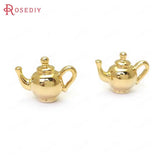 6PCS 24K Brass 3D Kettle Charms Pendants DIY Jewelry Findings