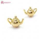 6PCS 24K Brass 3D Kettle Charms Pendants DIY Jewelry Findings