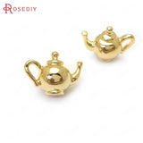 6PCS 24K Brass 3D Kettle Charms Pendants DIY Jewelry Findings