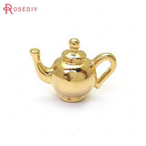 6PCS 24K Brass 3D Kettle Charms Pendants DIY Jewelry Findings