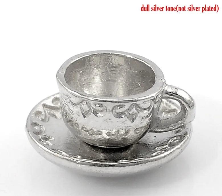 20pcs 3D Tableware Charms Cup Saucer Silver Metal Pendants DIY Necklace Earrings