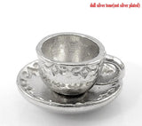 20pcs 3D Tableware Charms Cup Saucer Silver Metal Pendants DIY Necklace Earrings
