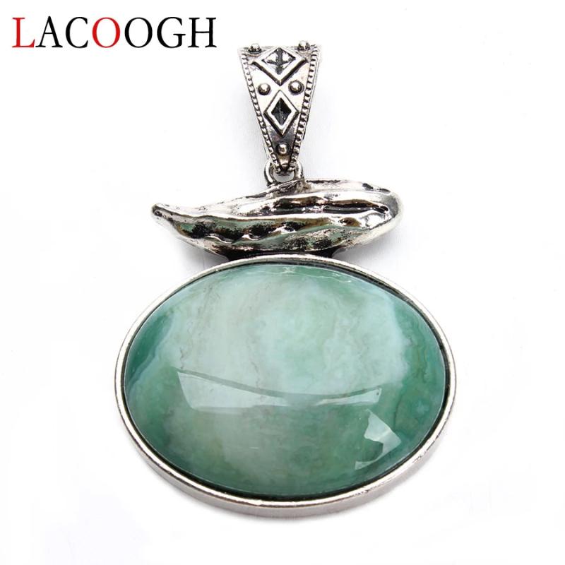 Lacoogh Retro Striped Natural Stone Antique Necklaces Pendants