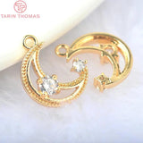 6PCS 14*10MM 24K Brass Zircon Moon Charms Pendants Jewelry Findings