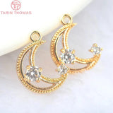 6PCS 14*10MM 24K Brass Zircon Moon Charms Pendants Jewelry Findings