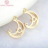 6PCS 14*10MM 24K Brass Zircon Moon Charms Pendants Jewelry Findings