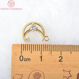 6PCS 14*10MM 24K Brass Zircon Moon Charms Pendants Jewelry Findings