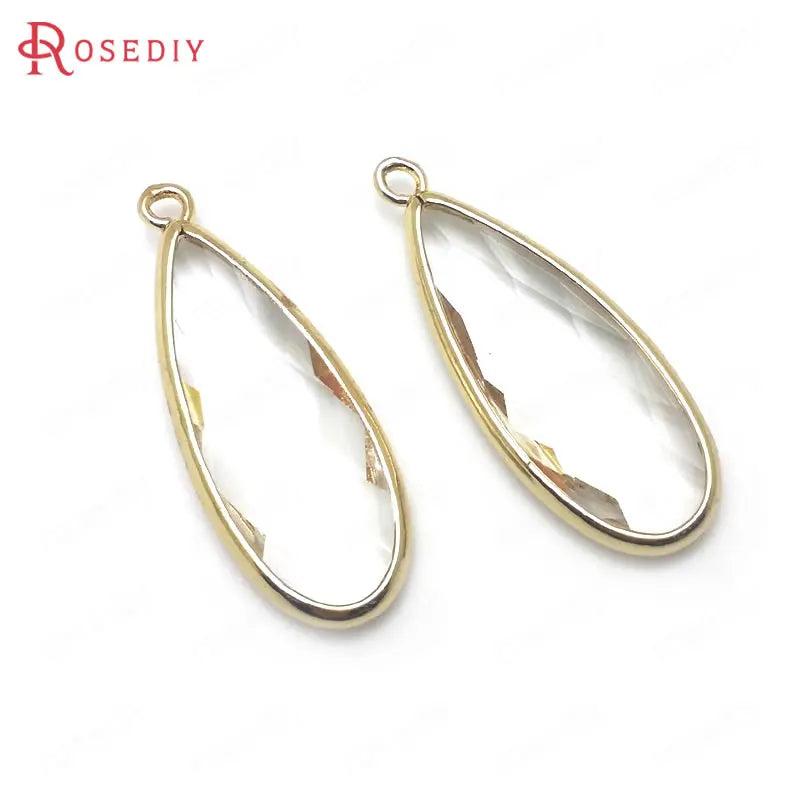 6PCS High Champagne Brass Glass Long Drop Shape Charms Pendants