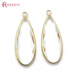 6PCS High Champagne Brass Glass Long Drop Shape Charms Pendants