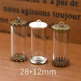 2pcs Hollow Glass Tube with Setting Base Glass Vials Pendant