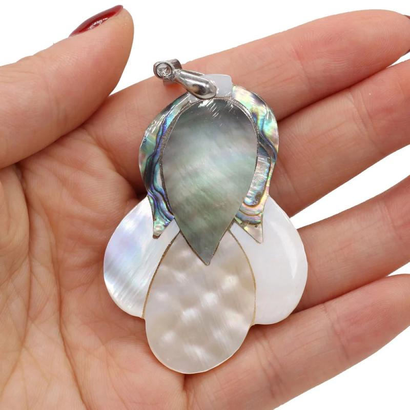 Abalone Mother of Pearl Shell Pendant Carved Hearts Leaf DIY Necklace Pendant