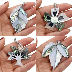 Abalone Mother of Pearl Shell Pendant Carved Hearts Leaf DIY Necklace Pendant