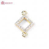 6PCS 24K Brass Zircon Square Charms Pendants DIY Jewelry Findings