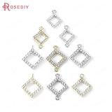 6PCS 24K Brass Zircon Square Charms Pendants DIY Jewelry Findings