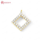 6PCS 24K Brass Zircon Square Charms Pendants DIY Jewelry Findings