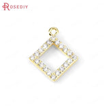 6PCS 24K Brass Zircon Square Charms Pendants DIY Jewelry Findings