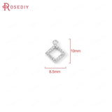 6PCS 24K Brass Zircon Square Charms Pendants DIY Jewelry Findings
