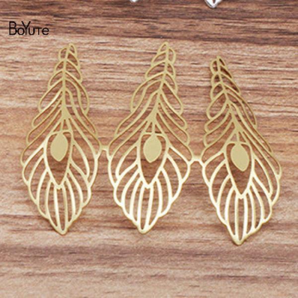 BoYuTe 65*67MM Brass Feather Pendant Charms Diy Filigree Jewelry Findings