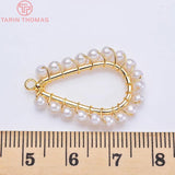 6PCS 14x28MM 24K Brass with Pearl Water Drop Pendants Charms