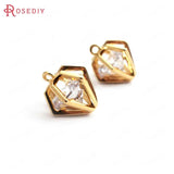 4pcs 12x10mm High Brass + Zircon 3D Rhombus Charms Pendants Jewelry Findings