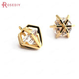 4pcs 12x10mm High Brass + Zircon 3D Rhombus Charms Pendants Jewelry Findings