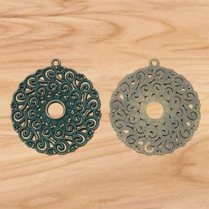 6 Green Verdigris Patina Metal Flower Spiral Charms Pendants