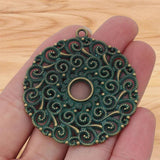 6 Green Verdigris Patina Metal Flower Spiral Charms Pendants
