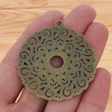 6 Green Verdigris Patina Metal Flower Spiral Charms Pendants
