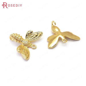 10 High Brass Bee Connect Charms Pendants