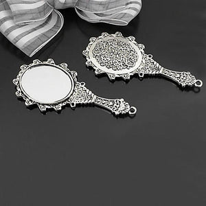 4PCS Oval & Round Zinc Alloy Antique Style Glass Mirror Charms Pendants