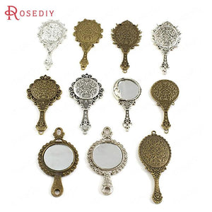 4PCS Oval & Round Zinc Alloy Antique Style Glass Mirror Charms Pendants