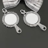 4PCS Oval & Round Zinc Alloy Antique Style Glass Mirror Charms Pendants