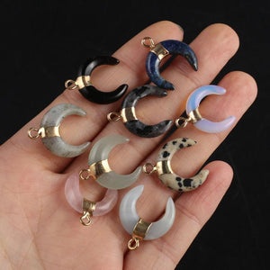 3Pcs Natural Stone Crystal Small Pendant Faceted Moon Crescent Charms
