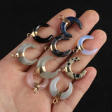 3Pcs Natural Stone Crystal Small Pendant Faceted Moon Crescent Charms
