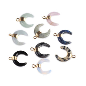 3Pcs Natural Stone Crystal Small Pendant Faceted Moon Crescent Charms