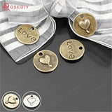 Antique Bronze Round Charms Pendants Love Hearts DIY Jewelry Findings
