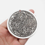 Large Boho Antique Carve Flower Round Charm Pendant for DIY Necklace 68mm