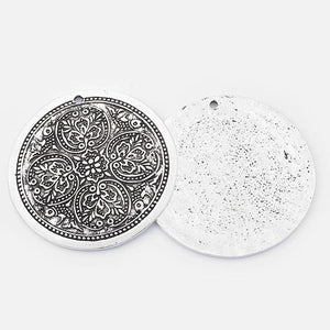 Large Boho Antique Carve Flower Round Charm Pendant for DIY Necklace 68mm