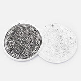 Large Boho Antique Carve Flower Round Charm Pendant for DIY Necklace 68mm