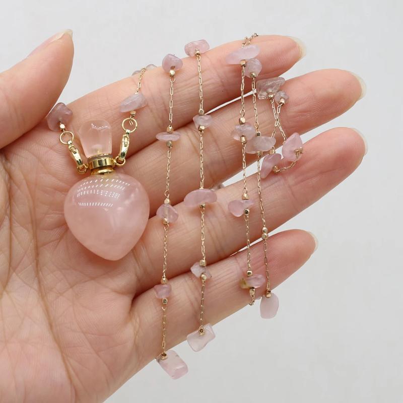 Amethyst Rose Quartz Perfume Bottle Pendant Necklace