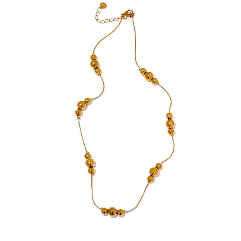 Stainless Steel Beads Chain Collar Necklace 18K PVD Plated