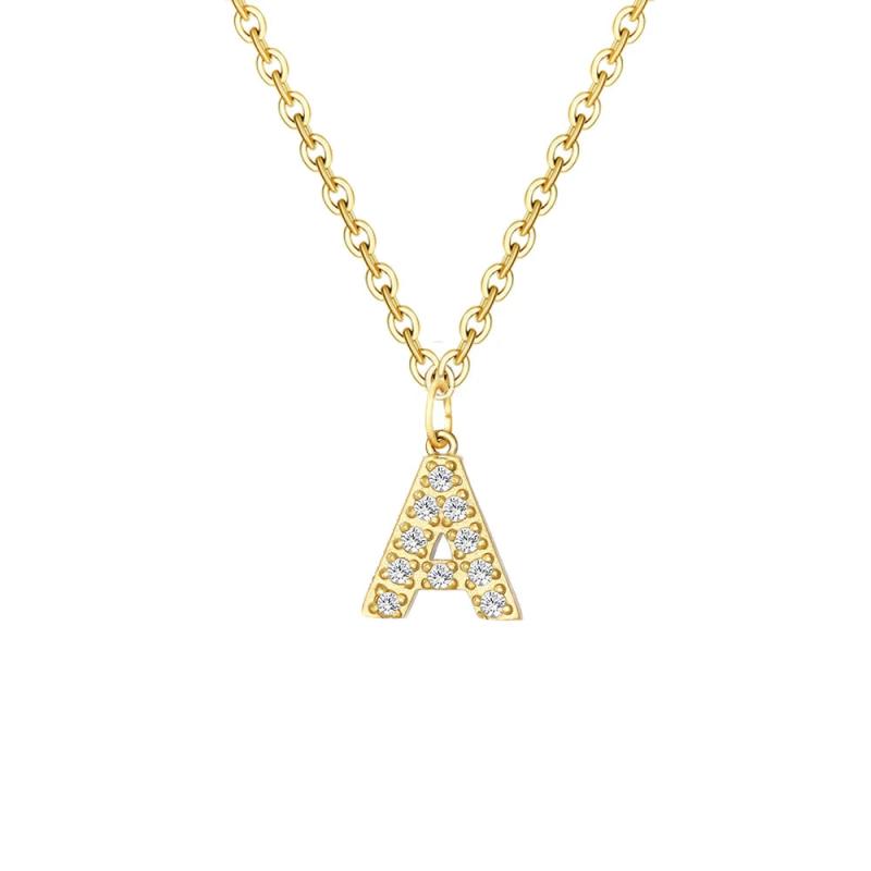 Women's Stainless Steel Initial Necklace with Inlay Zircon A-Z Letter Pendant