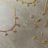 Women's Stainless Steel Initial Necklace with Inlay Zircon A-Z Letter Pendant