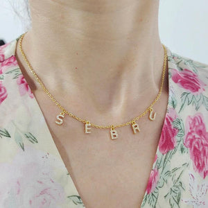Name Initial Necklace with Zircon, Personalized Letter Pendant