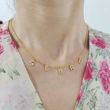 Name Initial Necklace with Zircon, Personalized Letter Pendant